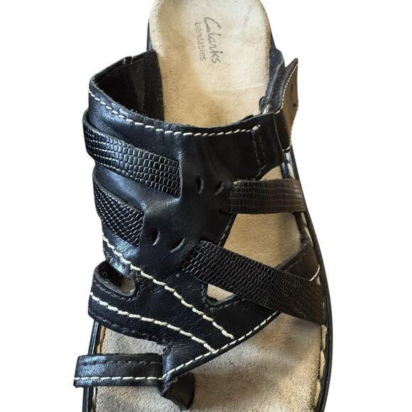 Clarks Bendables Womens Size 8.5 M Shoes Black Leather Comfort Slip On Sandals - Picture 9 of 11